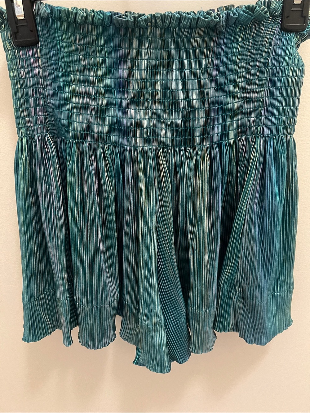 QUEEN OF SPARKLES Teal Smocked Pleated Mini Skirt